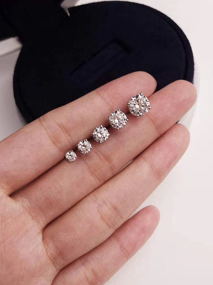 CZ Stud Earrings 925 Sterling Silver Platinum Plated Round Cubic Zirconia Hypoallergenic Barbell Earrings 4-7mm