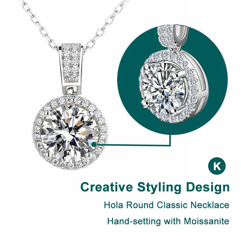925 Sterling Silver Necklace For Women Real Moissanite Diamonds Pendant With GRA Certificate Neck Chain Fine Jewelry